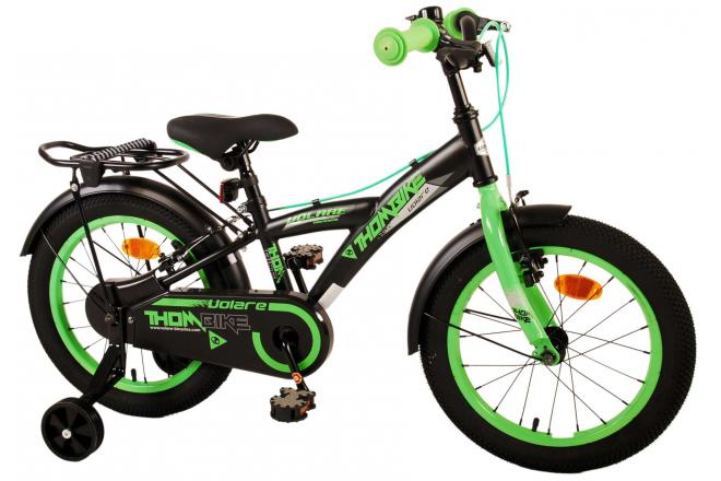 Volare Thombike Vélo pour enfants - Garçons - 16 pouces - Noir Vert - Freins à deux mains