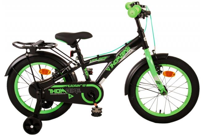 Volare Thombike Vélo pour enfants - Garçons - 16 pouces - Noir Vert - Freins à deux mains