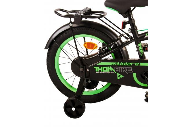 Volare Thombike Vélo pour enfants - Garçons - 16 pouces - Noir Vert - Freins à deux mains