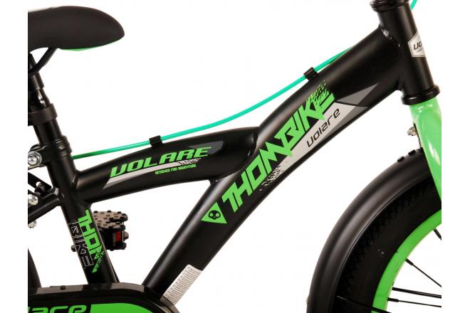 Volare Thombike Vélo pour enfants - Garçons - 16 pouces - Noir Vert - Freins à deux mains