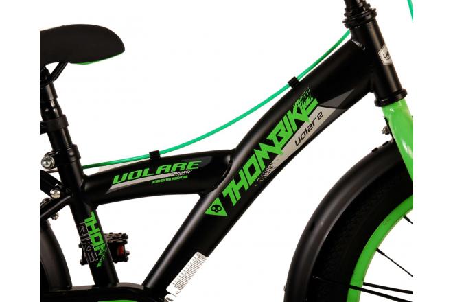 Volare Thombike Vélo pour enfants - Garçons - 18 pouces - Noir Vert - Freins à deux mains