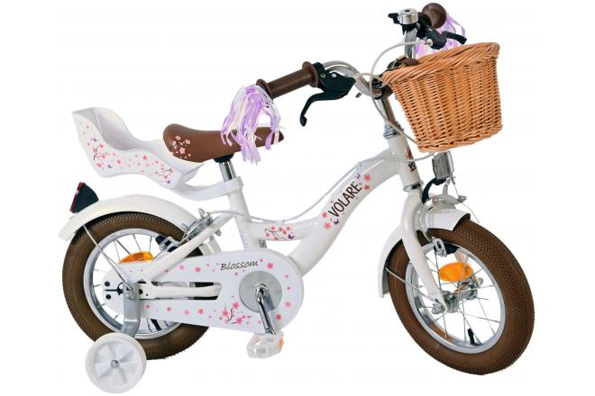 Vélo enfant Volare Blossom - Filles - 12 pouces - Blanc - Freins à deux mains