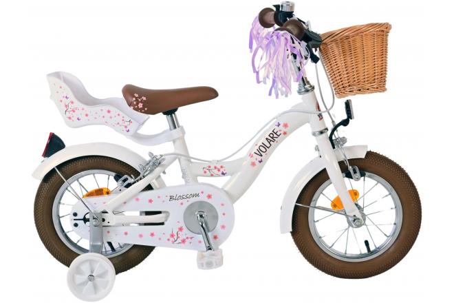 Vélo enfant Volare Blossom - Filles - 12 pouces - Blanc - Freins à deux mains