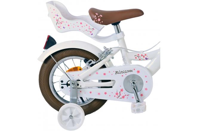 Vélo enfant Volare Blossom - Filles - 12 pouces - Blanc - Freins à deux mains