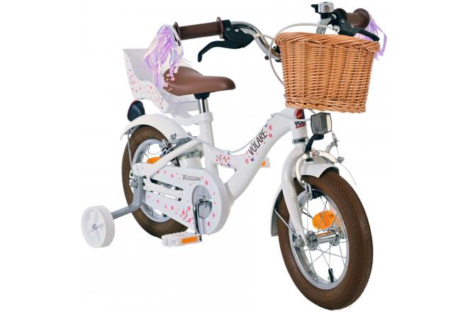 Vélo enfant Volare Blossom - Filles - 12 pouces - Blanc - Freins à deux mains