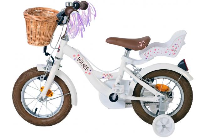 Vélo enfant Volare Blossom - Filles - 12 pouces - Blanc - Freins à deux mains