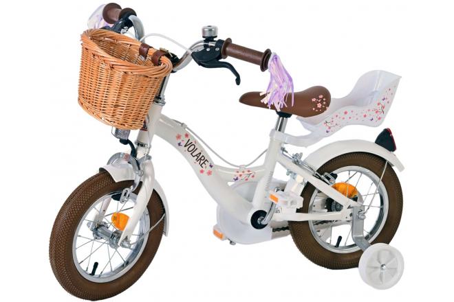 Vélo enfant Volare Blossom - Filles - 12 pouces - Blanc - Freins à deux mains