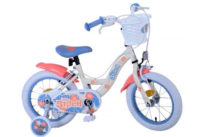 Vélo enfant Disney Stitch - Filles - 14 pouces - Bleu corail crème - Freins à deux mains