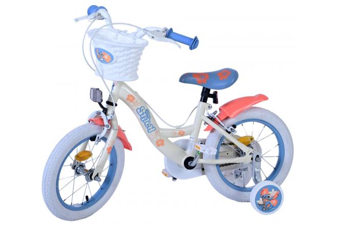 Vélo enfant Disney Stitch - Filles - 14 pouces - Bleu corail crème - Freins à deux mains