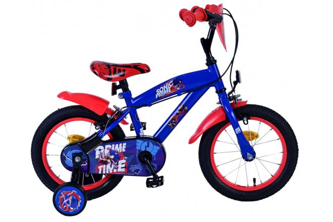 Sonic Prime Vélo enfant - Garçons - 14 pouces - Bleu Rouge - Freins à deux mains