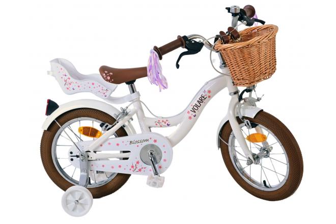 Volare Blossom Vélo enfant - Filles - 14 pouces - Blanc - Freins à deux mains