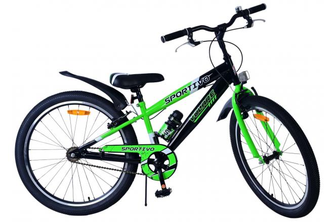 Volare Sportivo Vélo enfant - Garçons - 24 pouces - Noir Vert - Freins à deux mains